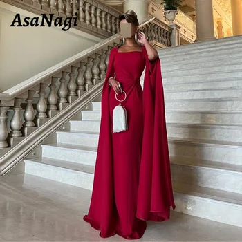 Красное атласное платье для выпускного вечера AsaNagi, женское вечернее платье для званого ужина, квадратный вырез, длина до пола, платья для особых случаев из Саудовской Аравии