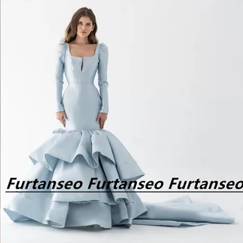Элегантное вечернее платье Русалки с длинным рукавом, Квадратным вырезом, Многоуровневыми рюшами, женское сексуальное платье с открытой спиной, придворный шлейф, вечернее платье для официальных мероприятий