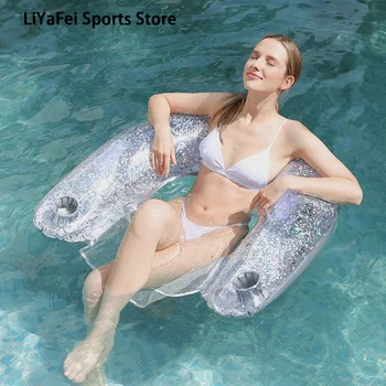 Новый ПВХ надувной плавающий ряд с рисунком Русалки со спинкой, Сетчатый U-образный стул для взрослых, Надувные матрасы для воды