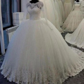 Robe De Mariee Кружевные Аппликации С Прозрачным Вырезом Свадебные Платья Принцессы С Длинным Рукавом Бальное Платье Свадебные Платья 2021