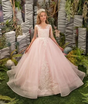 Розовое с румянами и слоновой костью кружевное платье с цветочным узором для девочки на свадьбу, для подружек невесты, для фотосессии в платье для первого причастия