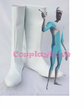 Новейший изготовленный на заказ американский фильм Frozone The Incredibles Белые туфли для косплея из искусственной кожи, длинные сапоги на Хэллоуин