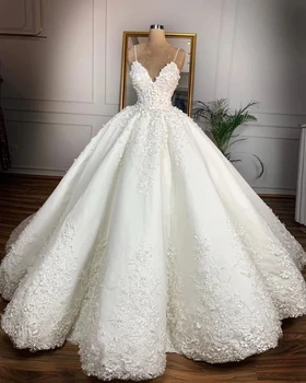 Реальные фотографии роскошных кружевных свадебных платьев Casamento с 3D цветочным рисунком, сексуальных свадебных платьев на бретельках, свадебного платья больших размеров на шнуровке.