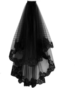 Черная Фата Невесты с Гребнем для Свадебных Волос на Хэллоуин Декоративная для Невест Леди
