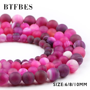 BTFBES Круглый Розовый цвет, Сердолик в матовую полоску, шарм, натуральный камень, Россыпь бусин для изготовления ювелирных изделий, браслеты 