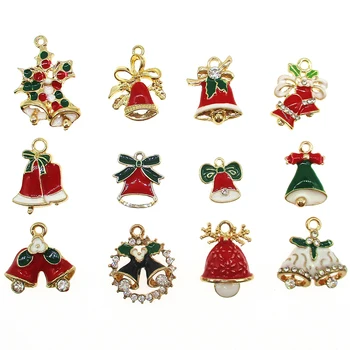 10шт Рождественская серия рождественских колокольчиков, подвески-талисманы, эмалированный браслет, украшение для вечеринки, подвесные украшения на дереве, украшения своими руками XL653