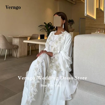 Verngo Винтажная белая двойка, Дубай, Арабский Кафтан, вечерние платья, пальто с длинными рукавами, Аппликация, прямые вечерние платья для выпускного вечера