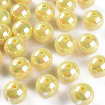 500 г непрозрачных акриловых шариков AB с цветным покрытием, круглые, желтые, 16x15 мм, отверстие: 2,8 мм, около 220 шт. / 500 г