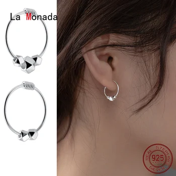 Женские серьги-кольца La Monada с шестигранной головкой из серебра 925 пробы, изящные женские серьги-кольца из серебра 925 пробы для девочек