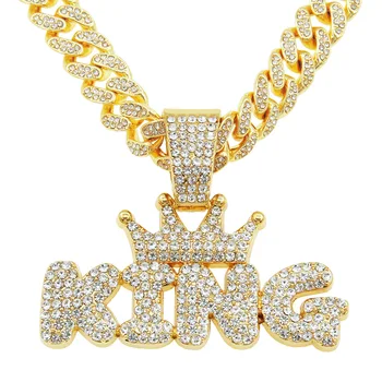 Модные Женские Хип-хоп KING QUEEN, ожерелье с подвеской в виде буквы с 13-миллиметровой кубинской цепочкой, хип-хоп-ожерелья, Ювелирные изделия в подарок