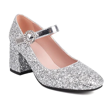 Новые женские тонкие туфли Mary Jane на высоком каблуке цвета: золотистый, серебристый, со сверкающими блестками, на квадратном каблуке, с круглым носком, для свадебной вечеринки, для танцев, для вечеринок