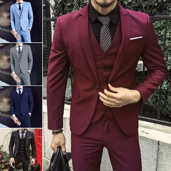 Мужской костюм-тройка, элегантный мужской деловой свадебный костюм, комплект с приталенным пальто, жилетом и брюками, однотонный, гладкий, шелковистый
