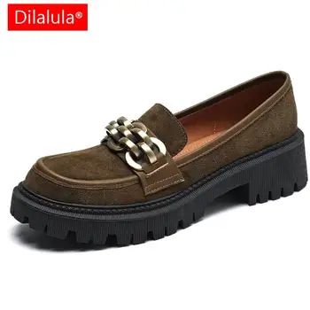 Dilalula, новое поступление, женские туфли-лодочки в стиле ретро, весна-осень, коровья замша, толстые каблуки, повседневная женская обувь на платформе,
