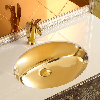 Золотая раковина в европейском стиле, Умывальник, Встроенный шкаф для ванной комнаты, круглый Межплатформенный умывальник, Керамика для ванной комнаты
