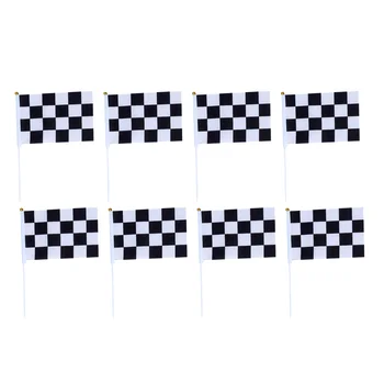 50шт мини-гоночных флагов Клетчатый ручной флаг для крошечных автомобильных гоночных флагов (черный, белый)