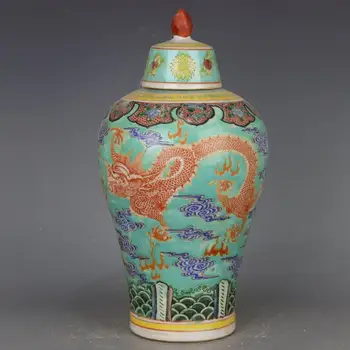 Бирюзовая фарфоровая ваза с Драконом и Фениксом, большая старинная китайская ваза, большая Вазонная урна