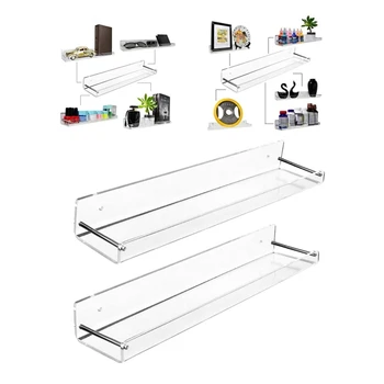 2 Stuks Acryl Drijvende Planken Transparant Badkamer Muur Plank Kantoor Boekenplank Voor Badkamer Keuken Slaapkamer