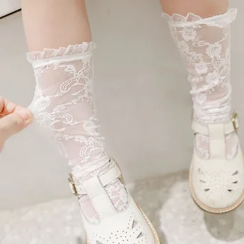 Летние детские носки для девочек, ретро кружевные полые носки для девочек, тонкие дышащие носки принцессы с оборками, детские вещи