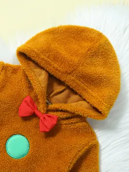 Очаровательный Рождественский комбинезон для малышей с капюшоном и Длинными рукавами на пуговицах - Праздничный наряд для малыша