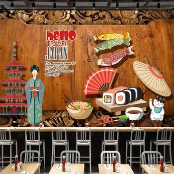 Большие 3D обои с элементами джанпанезе в стиле ретро, карп, суши, роспись еды, настенная бумага, фон для оформления стен ресторана 