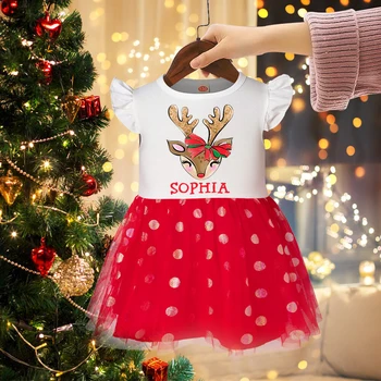 Персонализированное рождественское платье для маленьких девочек, Платья-пачки принцессы на заказ, Наряды для рождественской вечеринки, Комплект рождественской юбки с блестками, Рождественский подарок для девочки