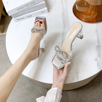 Женская обувь 2023 г., высококачественные женские тапочки с одной педалью, брендовая модная женская обувь с галстуком-бабочкой, женские тапочки с открытым носком
