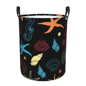 Водонепроницаемая сумка для хранения Морской Конек Морская звезда Ракушка Корзина для грязного белья Складное Ведро Для хранения Органайзер для одежды