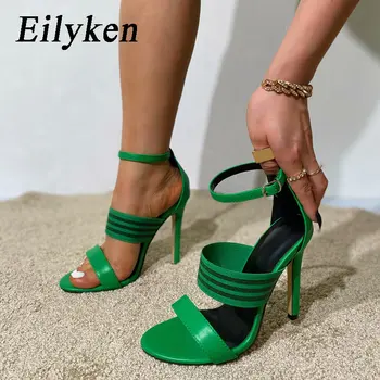 Eilyken/ Пикантные женские Босоножки на каблуке с ремешком и пряжкой, летние Модные узкополосные шлепанцы с открытым носком, Вечерние туфли для стриптиза