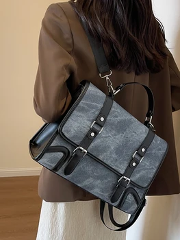 Ретро-рюкзак, женский 2023, Новый модный портфель, универсальная сумка через плечо большой емкости, повседневный рюкзак, школьная сумка для студентов колледжа