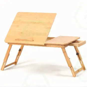Стол для ноутбука Регулируемый, из 100% бамбука, складной, для подачи завтрака, Прикроватный поднос, Наклоняющийся верхний ящик, прикроватный поднос, прикроватный стол