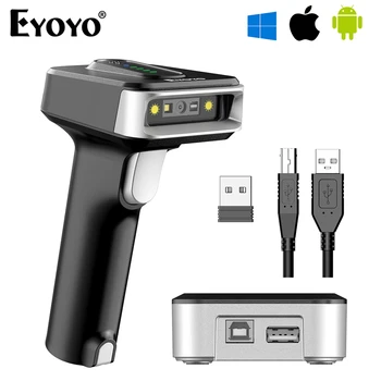Портативный Bluetooth-сканер Eyoyo EY-029 Silver, 4-миллиметровый Считыватель штрих-кодов формата 1D/ 2D с батарейным Питанием, Автоматическое сканирование изображения на экране