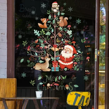 Счастливого Рождества Наклейки на Окна Рождественская Елка Лось Санта Клаус Наклейка Рождественские Украшения для Дома Navidad 2024 Рождественский Орнамент Подарок