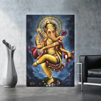 Ганеша Индуистский Бог Печать плакатов для гостиной Домашний декор Религиозный индуизм Бог Ганапати Холст Картина Настенное искусство Подарок