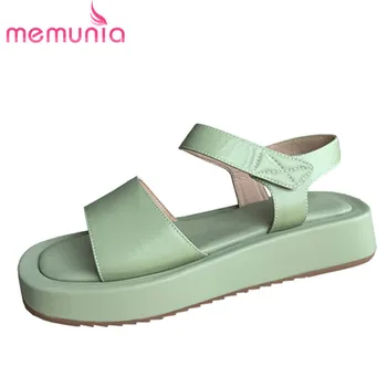 MEMUNIA / 2022 Новые простые сандалии из натуральной кожи, женская обувь на плоской подошве, однотонная летняя женская повседневная обувь на платформе