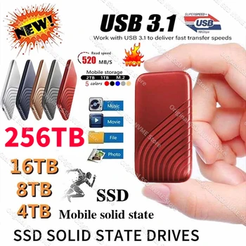 Портативный Оригинальный Высокоскоростной SSD 500GB 1TB 2TB 8TB 256TB Внешний Жесткий Диск Mass Storage USB 3.0 Интерфейс для Ноутбуков /Компьютеров