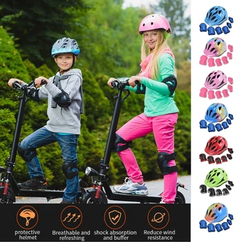 Регулируемый комплект велосипедного шлема с наколенниками, налокотники, защита запястий, детское защитное снаряжение для катания на роликовых коньках для девочек и мальчиков