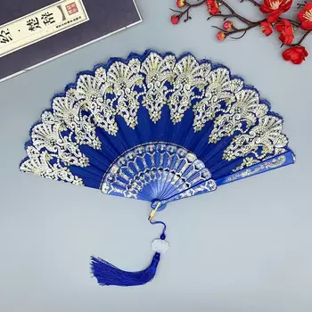 Складной веер с цветами в винтажном стиле, Китайский Японский узор, Декоративно-прикладное искусство, Подарок Для женщин, Украшения для дома, Танцевальный ручной веер