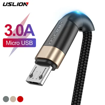 USLION 3A Micro USB Кабель Для Быстрой Зарядки USB Кабель Для Передачи Данных Шнур Для Samsung S6 Xiaomi Redmi Note 5 Android Micro usb Быстрая Зарядка 3 М