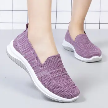 Женские тонкие туфли из эластичного трикотажа, весенняя мода 2021 года, дышащая женская обувь из натуральной ткани с мягкой подошвой, повседневная обувь на плоской подошве