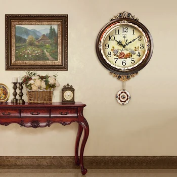 Деревянные настенные часы домашние тихие часы гостиная роскошные резные часы с маятником креативные европейские украшения для часов
