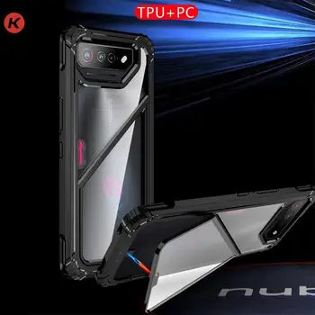 Противоударный защитный чехол для Asus ROG Phone 7 Ultimate Hard PC + TPU Гибридный защитный прозрачный чехол для телефона, складная подставка