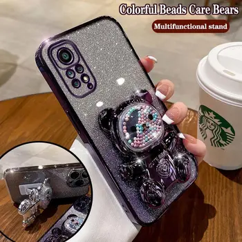 Милый Медведь Красочные Струящиеся Бусины Покрытие Держателя Телефона Чехол Для Xiaomi Redmi Note 11 11S 11Pro 10S 11Pro Plus 12 12Pro 12S 9T Крышка