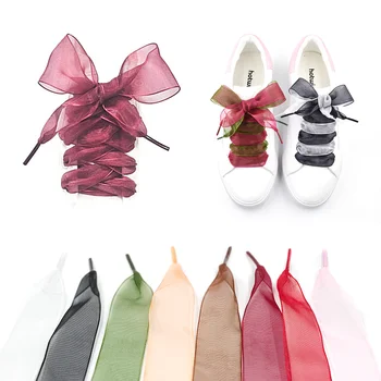 Шнурки из плоской атласной ленты, широкие разноцветные шнурки из органзы для обуви для детей 4 см