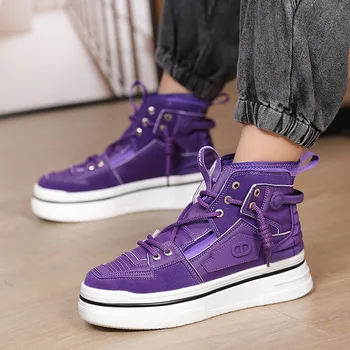 Трендовые фиолетовые кроссовки на платформе, мужская модная дизайнерская обувь в стиле пэчворк, удобные Роскошные кроссовки для скейтборда с высоким берцем для мужчин