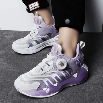 Детская обувь, Новая модная светящаяся в темноте спортивная обувь для девочек с поворотной кнопкой, повседневные нескользящие кроссовки на пружинной подкладке