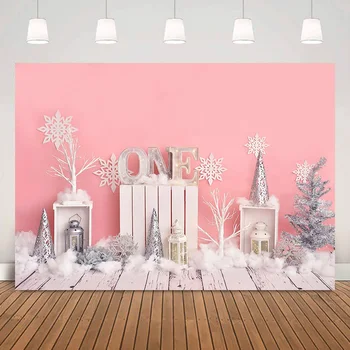 Снежные дети, фон на один день рождения для фотосъемки, Зимняя снежинка, фон на 1-й день рождения, Розовый торт, декор для студии, реквизит