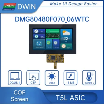 7-дюймовый 800*480 COF Структура HMI Сенсорная панель Экран Smart TFT ЖК-дисплей Работает с Arduino/STM/ESP32 DMG80480F070_06W
