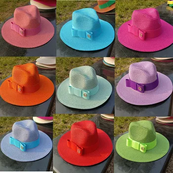 Цветная соломенная шляпа с логотипом M, солнцезащитная шляпа, новая соломенная шляпа с джазовым верхом, корейская модная шляпа с эластичной лентой, пляжная шляпа, солнцезащитная шляпа карамельного цвета