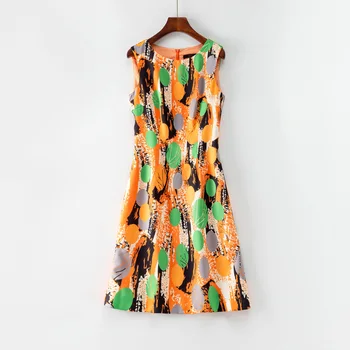 Женское платье без рукавов с геометрическим принтом, O-образный вырез, повседневные платья, роскошь, 63001
