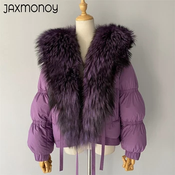 Женское зимнее пуховое пальто Jaxmonoy с роскошной отделкой из меха чернобурки, модная женская теплая куртка на белом утином пуху, Новое поступление 2023 года.